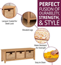 Hallowood Furniture Hereford Storage Bench With 3 Basket - thumbnail 2