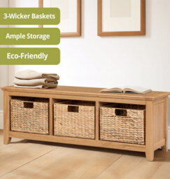 Hallowood Furniture Hereford Storage Bench With 3 Basket - thumbnail 5