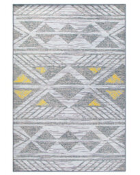 Beliani Geometric Grey And Yellow Rug 160 X 230 Cm Low Pile Nordic Design - thumbnail 1