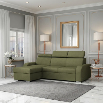 Oslo M 2Rlc Mdf Chipboard Corner Sofa Bed Universal Storage Adjustable Headrests Freestanding Back 235X170X85 Olive Bortaberg - image 1