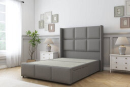 "Sloomy Beaumont Pewter Dumfries Divan Bed Base 2 Drawers Foot-End - 54"" Wingback Headboard & 12"" Footboard 4'6 Double" - thumbnail 1