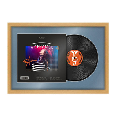 "AK Frames 25X17"" Country Pine Modern Vinyl Record Frame With Pompadour Mount For 12 Inch Lp Cover & Disc - Overlapped Design" - image 1