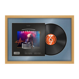 "AK Frames 25X17"" Country Pine Modern Vinyl Record Frame With Pompadour Mount For 12 Inch Lp Cover & Disc - Overlapped Design" - thumbnail 1