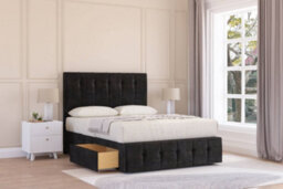 "Sloomy Cambridge Black Plush Divan Bed 2 Drawers Right Side-26"" Strutted Headboard 12"" Footboard 4'6 Double" - thumbnail 2