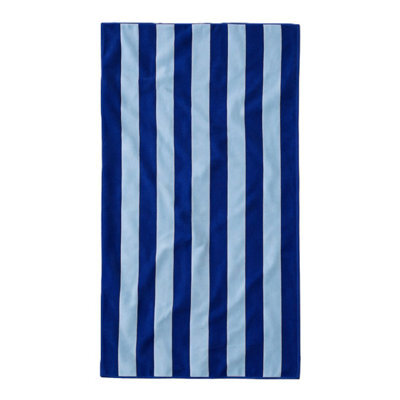 Misona Extra Large Organic Cotton Striped Beach Towel - Navy & Sky Blue Stripe - image 1