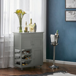 Sobuy Fkw45-Hg, Kitchen Trolley Carts With Metal Worktop Rolling Kitchen Storage Cabinet With Wine Rack, Grey - thumbnail 2