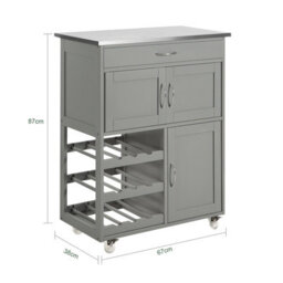 Sobuy Fkw45-Hg, Kitchen Trolley Carts With Metal Worktop Rolling Kitchen Storage Cabinet With Wine Rack, Grey - thumbnail 3