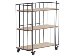 Wyld And Coco Kitchen Trolley 81Cm Black Metal Frame, 3 Light Brown Mdf Shelves, Castors - thumbnail 3