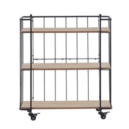 Wyld And Coco Kitchen Trolley 81Cm Black Metal Frame, 3 Light Brown Mdf Shelves, Castors - thumbnail 1