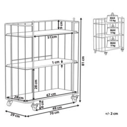 Wyld And Coco Kitchen Trolley 81Cm Black Metal Frame, 3 Light Brown Mdf Shelves, Castors - thumbnail 4