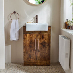 Homestylestore 550mm Dark Oak Floorstanding Bathroom Vanity Unit And Aged Bronze T Bar Handle - thumbnail 1