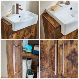 Homestylestore 550mm Dark Oak Floorstanding Bathroom Vanity Unit And Aged Bronze T Bar Handle - thumbnail 2