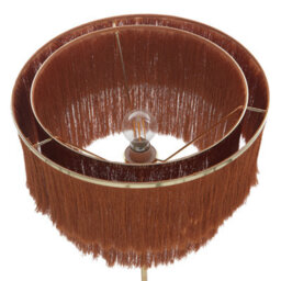 Beliani Floor Lamp 137 Cm - Brown Linen Shade With Tassel Fringe, Gloss Gold Base - thumbnail 3