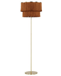 Beliani Floor Lamp 137 Cm - Brown Linen Shade With Tassel Fringe, Gloss Gold Base - thumbnail 2