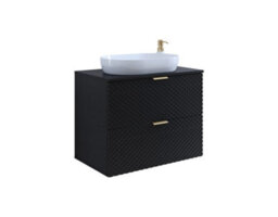 Arte Laura 48 Floating Vanity Unit W800mm H630mm D490mm - Black Gloss With Gold Handles And Modern Floating Design - thumbnail 3