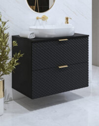 Arte Laura 48 Floating Vanity Unit W800mm H630mm D490mm - Black Gloss With Gold Handles And Modern Floating Design - thumbnail 4