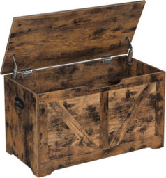 Songmics Wooden Trunk, Shoe Storage Bench, Organiser Box, 2 Safety Hinges, Farmhouse, Rustic Brown - thumbnail 8