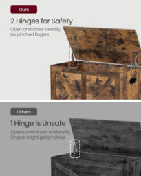 Songmics Wooden Trunk, Shoe Storage Bench, Organiser Box, 2 Safety Hinges, Farmhouse, Rustic Brown - thumbnail 4