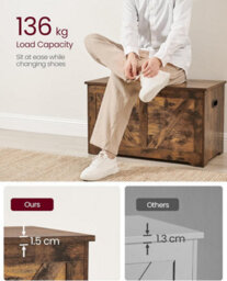 Songmics Wooden Trunk, Shoe Storage Bench, Organiser Box, 2 Safety Hinges, Farmhouse, Rustic Brown - thumbnail 5