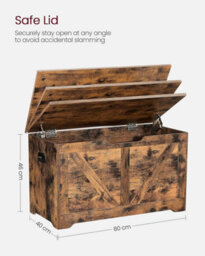 Songmics Wooden Trunk, Shoe Storage Bench, Organiser Box, 2 Safety Hinges, Farmhouse, Rustic Brown - thumbnail 2