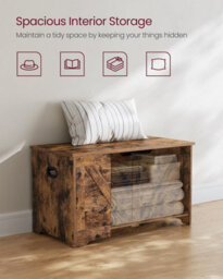 Songmics Wooden Trunk, Shoe Storage Bench, Organiser Box, 2 Safety Hinges, Farmhouse, Rustic Brown - thumbnail 3