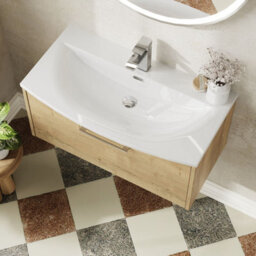 Hudson Reed Juno Wall Hung Single Soft Close Vanity Unit With Curved Basin In Autumn Oak Finish, 800mm - thumbnail 3