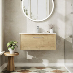 Hudson Reed Juno Wall Hung Single Soft Close Vanity Unit With Curved Basin In Autumn Oak Finish, 800mm - thumbnail 5