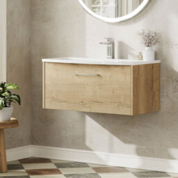 Hudson Reed Juno Wall Hung Single Soft Close Vanity Unit With Curved Basin In Autumn Oak Finish, 800mm - thumbnail 4