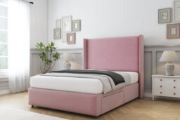 "Sloomy Stratford Pink Plush Divan Bed No Drawers With 54"" Wingback Headboard & 12"" Footboard 5' King" - thumbnail 3