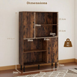 Brown Cube Storage Cabinet Rustic Brown Bookcase With 2 Doors And 4 Open Shelves - thumbnail 2