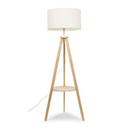 Valuelights Morrigan Natural Wood Shelf Tripod Floor Lamp With Boucle Shade And Bulb - thumbnail 1