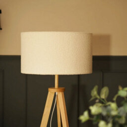Valuelights Morrigan Natural Wood Shelf Tripod Floor Lamp With Boucle Shade And Bulb - thumbnail 2