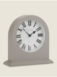 Deenz Classical Mantle Clock Grey Round Dial Mdf And Glass Construction Bold Roman Numbers Display Arch Top Smooth Finish 16.5X6Cm