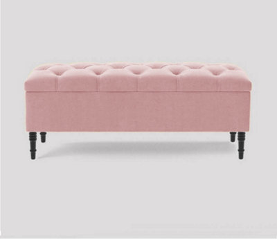 90Cm Swiss Chesterfield Ottoman Storage Bench- Plush Velvet Shoe Bench - Pink Upholstery Footstool With Storage - image 1