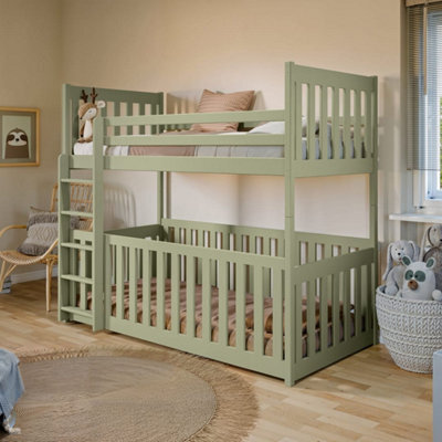 Arte Olive Wooden Bunk Bed With Cot Bed W198Cm - Secure Family Sleep, Converts To Singles, Solid Pine, Mattresses Included - image 1