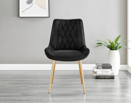 Furniturebox Imperia White High Gloss 6 Seater Dining Table With Structural 2 Plinth Column Legs 6 Black Velvet Gold Leg Pesaro Chairs - thumbnail 6