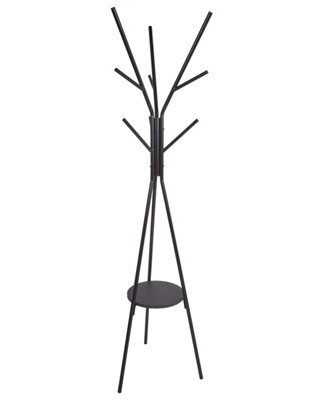 Wyld And Coco Urbannest 9-Hook Coat Stand Black Metal 181 Cm With Lower Shelf - image 1