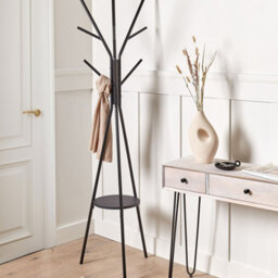 Wyld And Coco Urbannest 9-Hook Coat Stand Black Metal 181 Cm With Lower Shelf - thumbnail 2