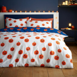 Catherine Lansfield Halloween Pumpkins Reversible Duvet Cover Set With Pillowcases Navy Blue - thumbnail 2