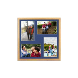 AK Frames 12X12 Oak Sleek Multi Photo Frame With Blue Mount - Holds 4 Apertures (4X) 6X4 Photos