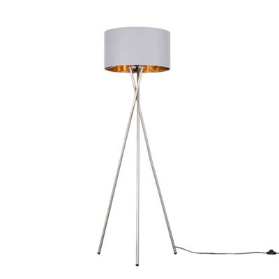 Valuelights Camden Brushed Chrome Tripod Floor Lamp With Grey/gold Shade - image 1