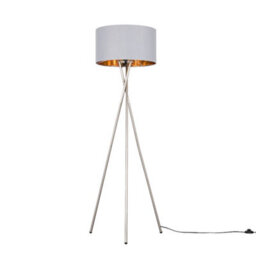 Valuelights Camden Brushed Chrome Tripod Floor Lamp With Grey/gold Shade - thumbnail 1