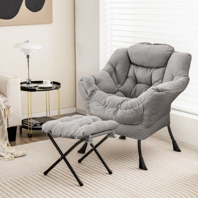Costway Lazy Chair With Ottoman Modern Accent Chair With Folding Footrest - image 1