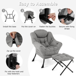 Costway Lazy Chair With Ottoman Modern Accent Chair With Folding Footrest - thumbnail 8