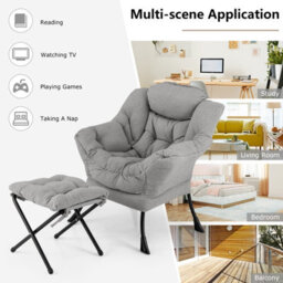 Costway Lazy Chair With Ottoman Modern Accent Chair With Folding Footrest - thumbnail 9