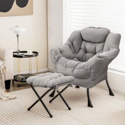 Costway Lazy Chair With Ottoman Modern Accent Chair With Folding Footrest - thumbnail 1