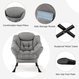 Costway Lazy Chair With Ottoman Modern Accent Chair With Folding Footrest - thumbnail 7