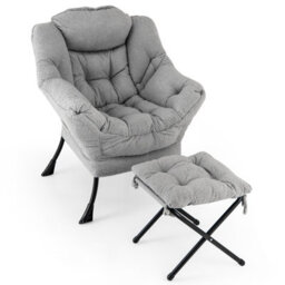 Costway Lazy Chair With Ottoman Modern Accent Chair With Folding Footrest - thumbnail 2
