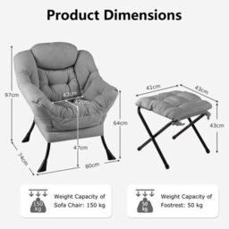 Costway Lazy Chair With Ottoman Modern Accent Chair With Folding Footrest - thumbnail 3