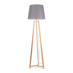 Valuelights Lottie Natural Wood Tripod Floor Lamp With Grey Tapered Shade - thumbnail 2